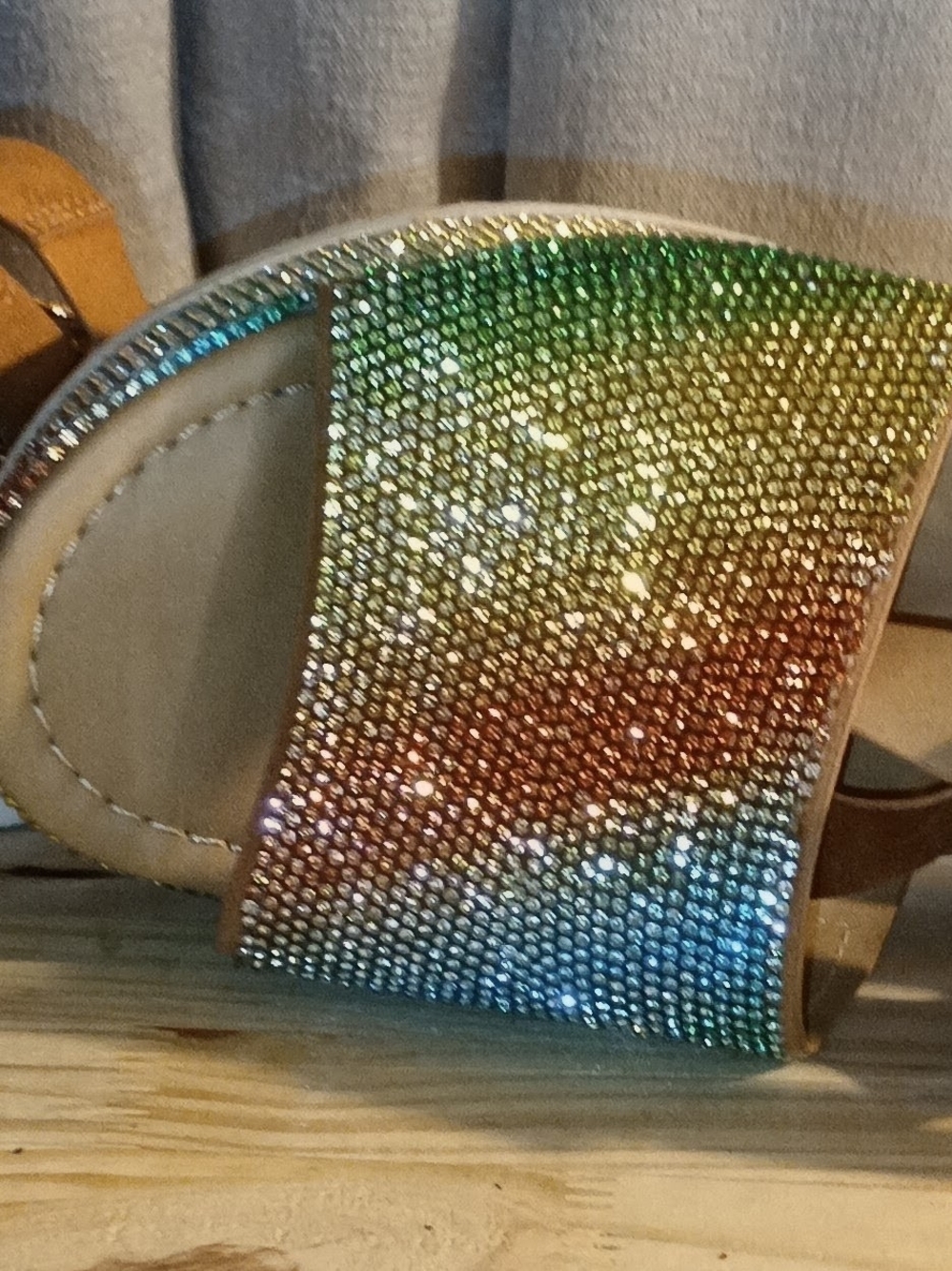 Women's Rainbow Crystal Slide Sandals - Multicolor
